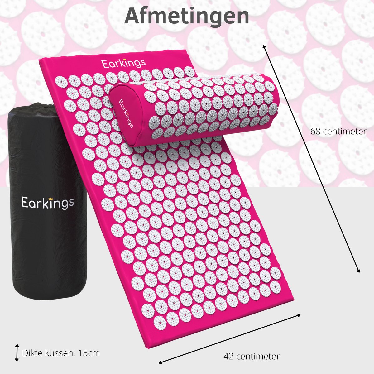 Spijkermat met kussen en met Opbergtas - 8000+ punten - roze