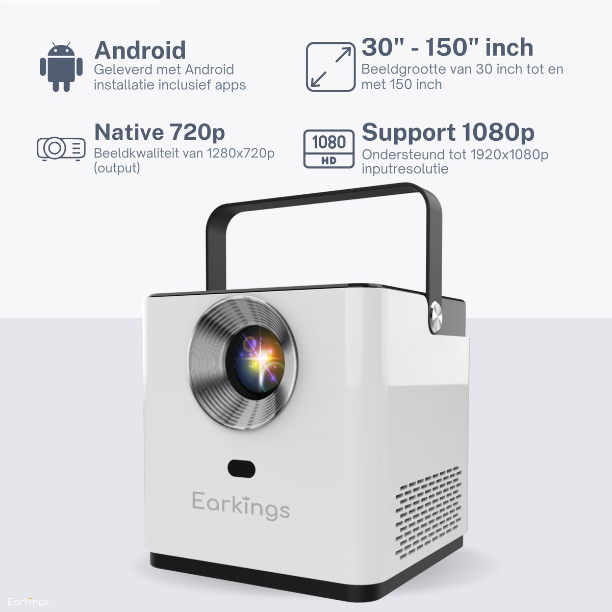 Beamer Projector inclusief Afstandsbediening - Stream vanaf je Telefoon - Mini Beamer Wit met Android Apps