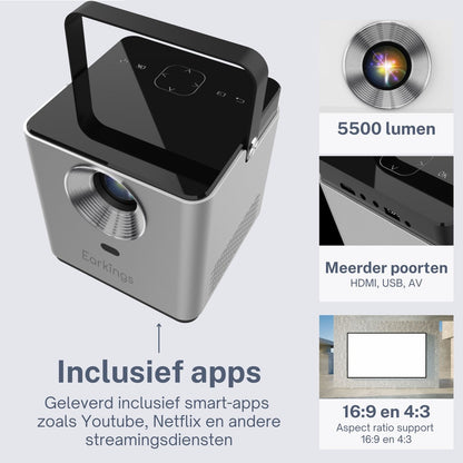 Beamer Projector inclusief Afstandsbediening met Android Apps - grijs