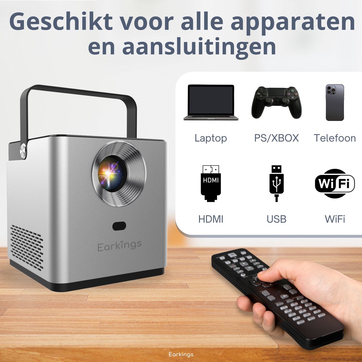 Beamer Projector inclusief Afstandsbediening met Android Apps - grijs