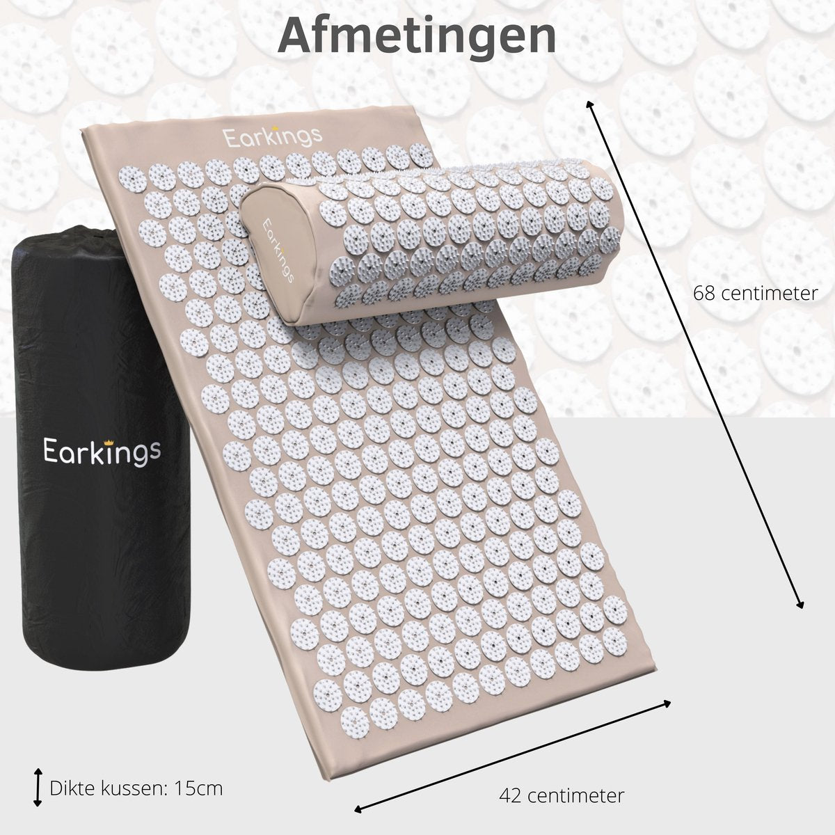 Spijkermat met kussen en met Opbergtas - 8000+ punten - grijs